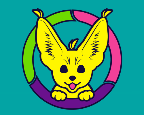 Rectangular framed image of acuteferal's logo with a blue background, design by Magical High Priestess Theodora Ushiromiya, animation by acuteferal.