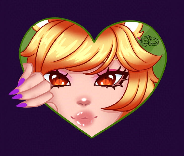 Portrait of acuteferal peeking out of a heart shaped frame, illustrated by Megsakii.
