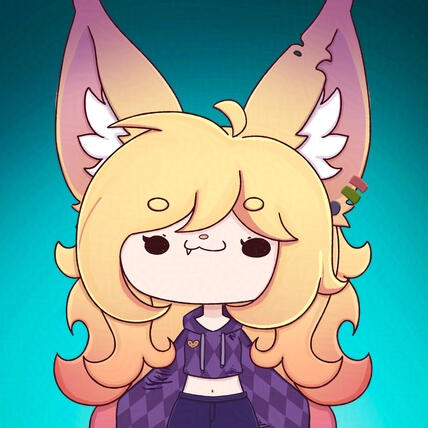 Circular cropped portrait of acuteferal's pngtuber model drawn by Cyan. Background photo by Ikhlas on Unsplash.